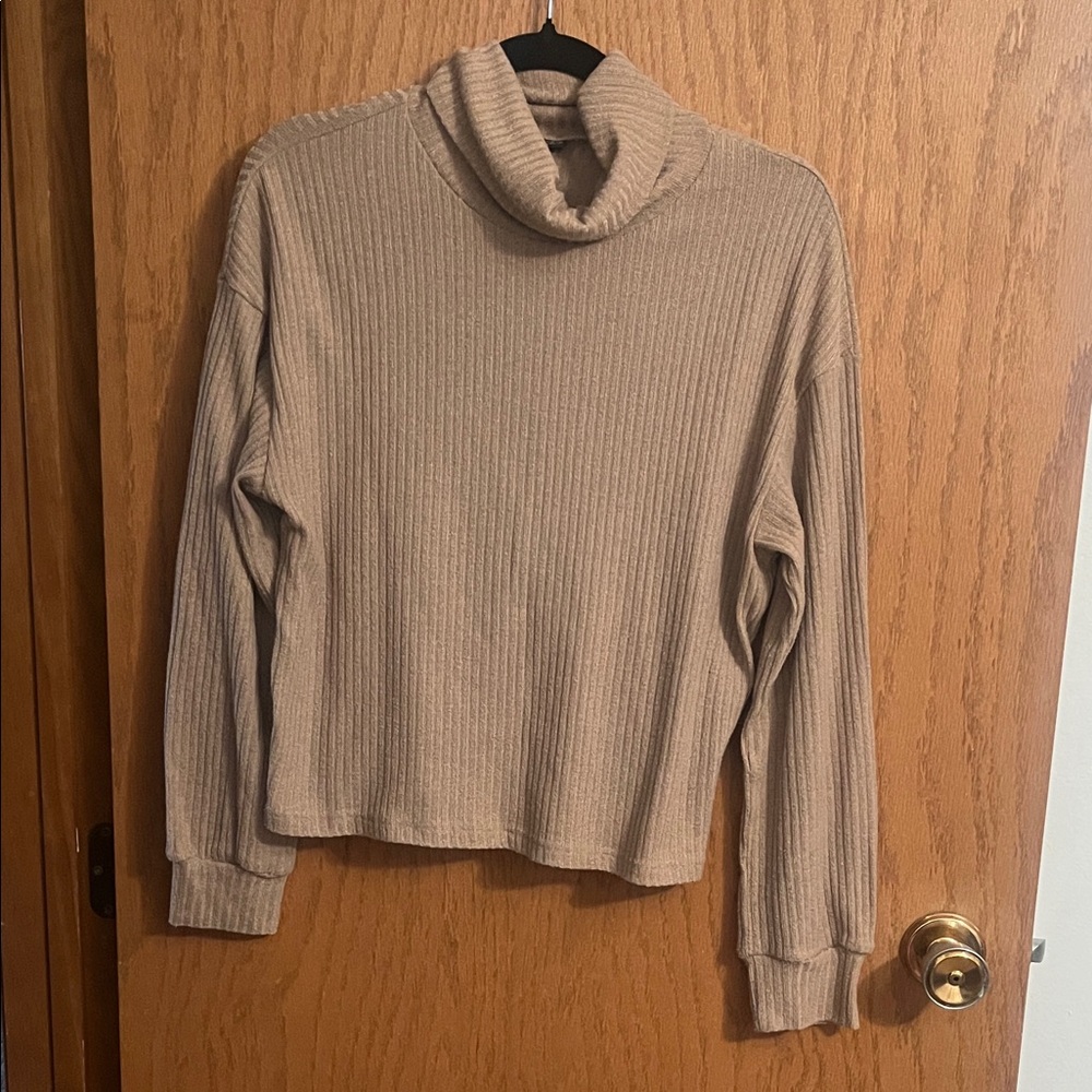 SHEIN Beige Ribbed Cowl Neck Sweater